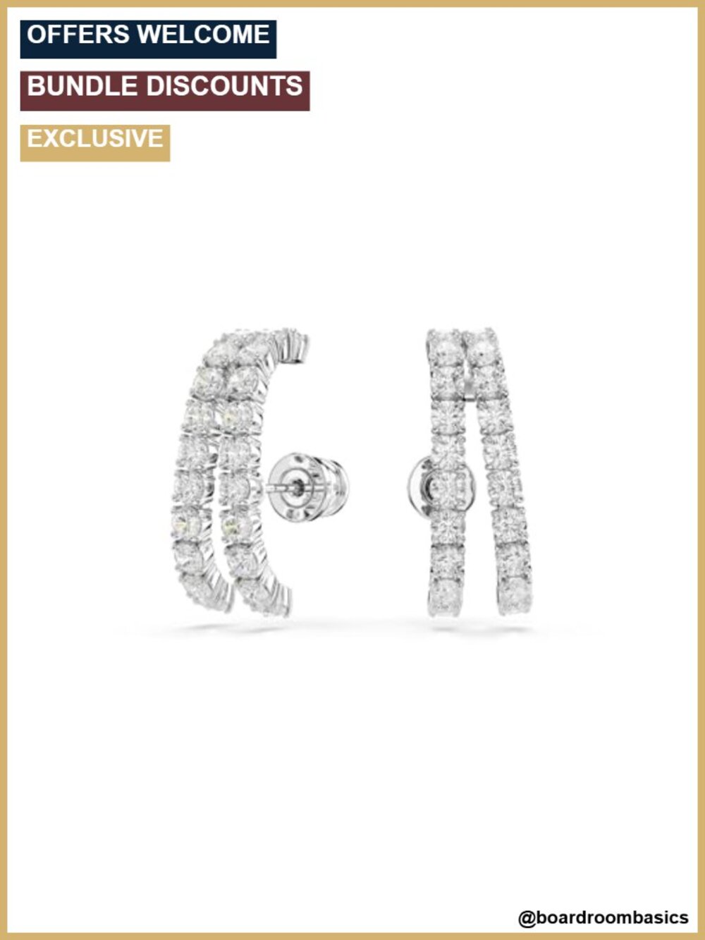 Swarovski Matrix Ear Cuffs Round Cut Rhodium Finish Pierced Earrings
